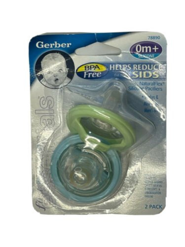Gerber First Essentials 2-pk SOFT CENTER Pacifiers BPA Free Silicone 0m+ Green